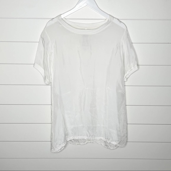 Johnny Was Tops - Pete & Greta Johnny Was Ribbed Trim Flowy Short Sleeve Tee White Size Small